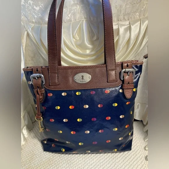 FOSSIL COATED CANVAS & LEATHER BAG - Picture 10 of 12